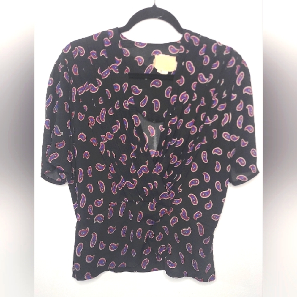 Maira Originals Vintage Wrap And Snap Black & Paisley Blouse